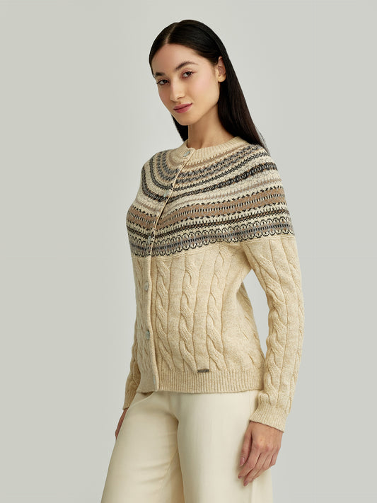 Cárdigan con canesú de alpaca bebé color beige