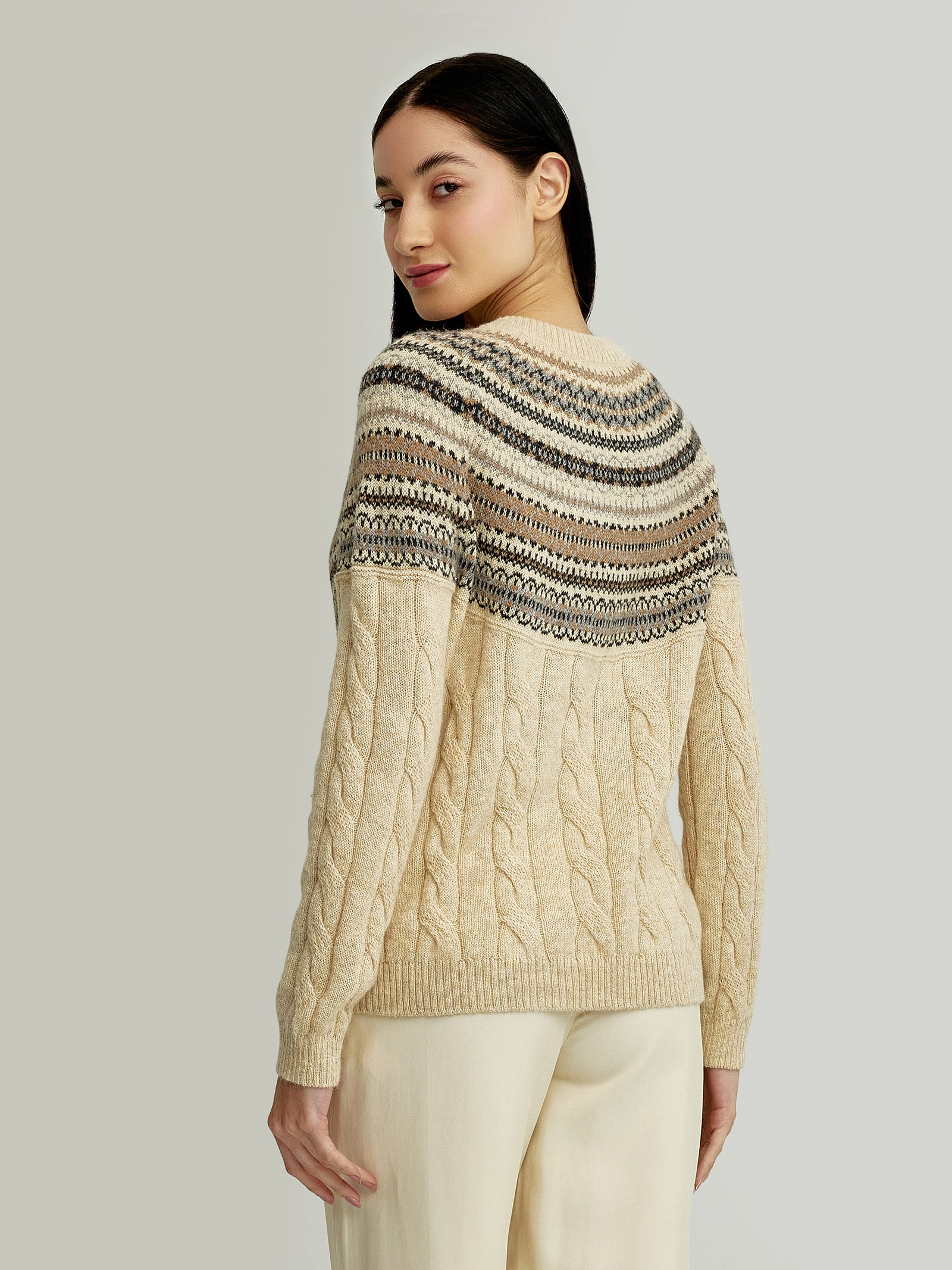 Cárdigan con canesú de alpaca bebé color beige