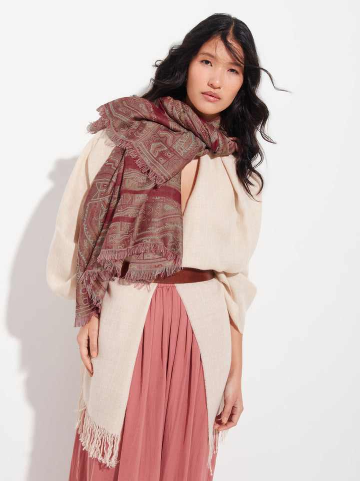 Paracas - 19 Shawl Royal Alpaca And Silk Color Red