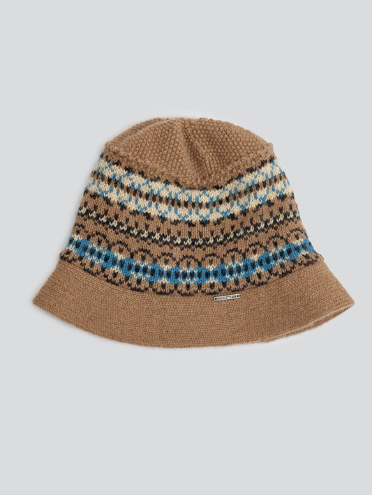 Gorro tipo pescador con canesú de alpaca bebé color camello
