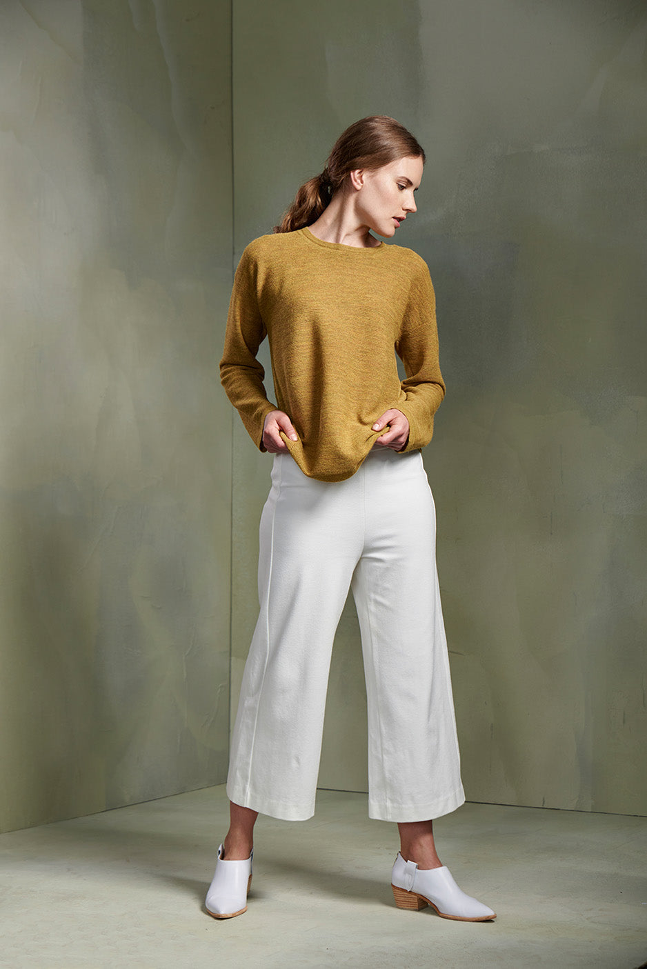 Suéter de tres piezas Baby Alpaca Color Azufre