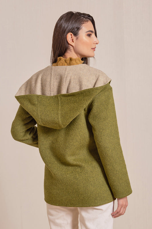 Abrigo Vancouver Baby Alpaca Color Aguacate y Arena