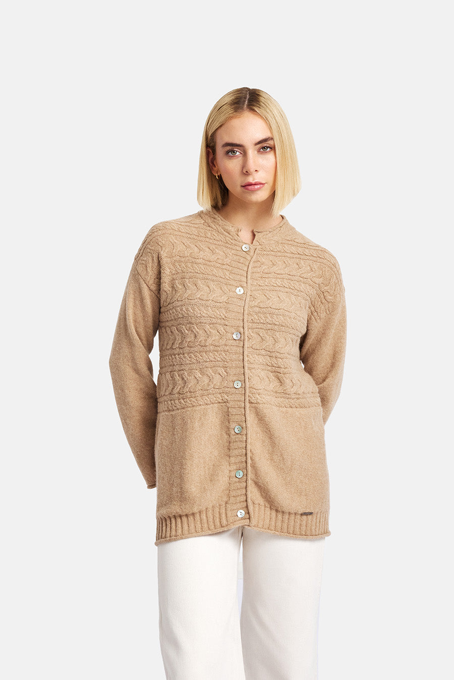 Cárdigan de invierno de alpaca bebé color rebozuelo