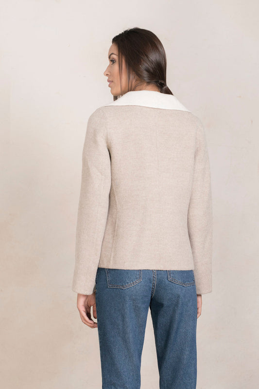 Chaqueta Nali Baby Alpaca &amp; Lana Color Greige &amp; Ecru