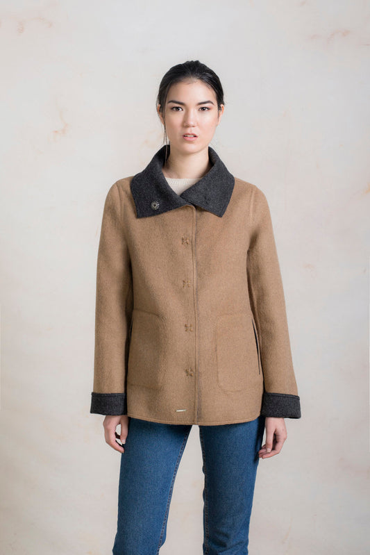 Chaqueta Regaliz Baby Alpaca &amp; Lana Color Antracita &amp; Camel