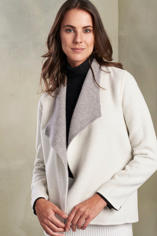 Chaqueta Steffie Baby Alpaca &amp; Lana Color Gris &amp; Crudo