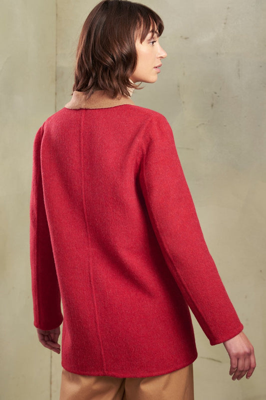 Abrigo Soraya Baby Alpaca &amp; Lana Color Rojo &amp; Camel