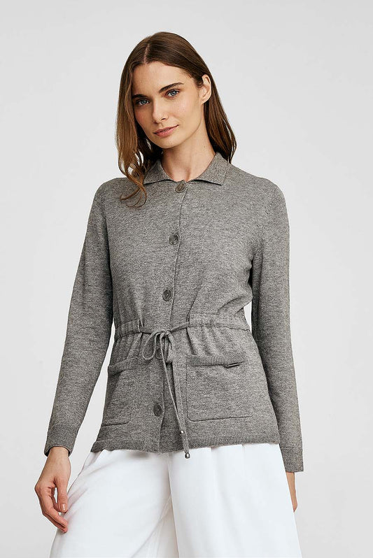 Cárdigan Wallis de algodón y alpaca bebé color gris