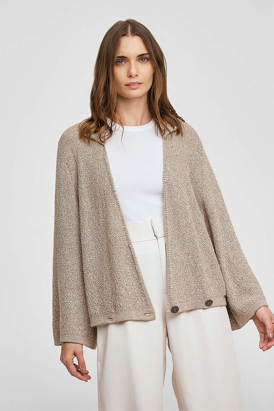 Cárdigan Tejido Algodón &amp; Baby Alpaca Color Beige