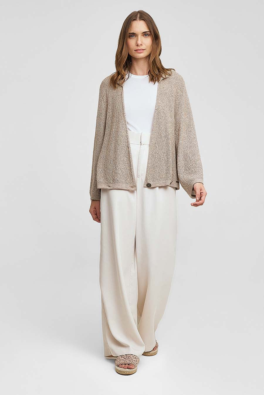 Cárdigan Tejido Algodón &amp; Baby Alpaca Color Beige
