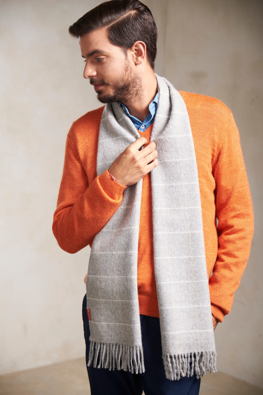 Pino Grey Medio Scarf Baby Alpaca Color Gris Medio