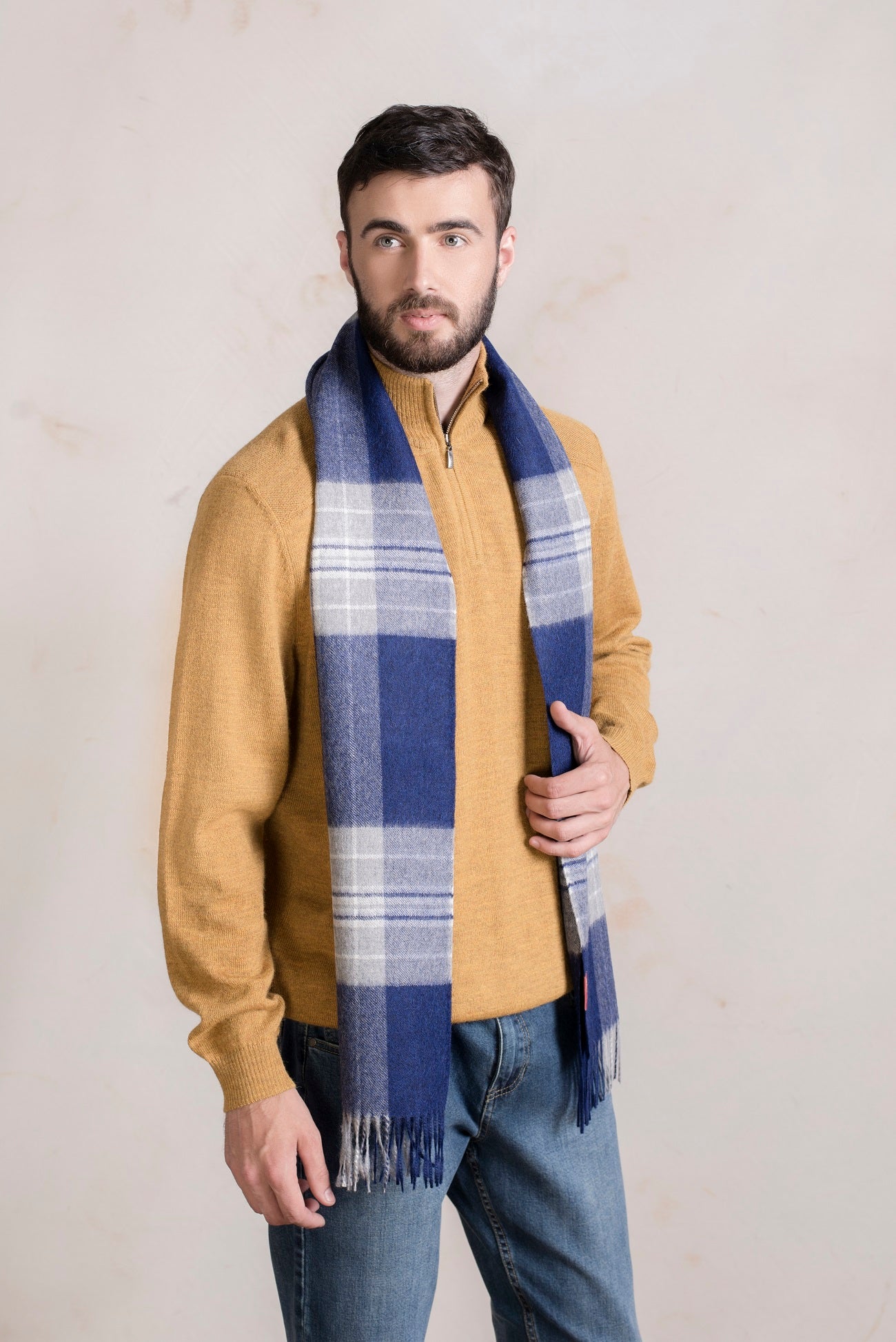 Bufanda Real Baby Alpaca Color Azul Marino