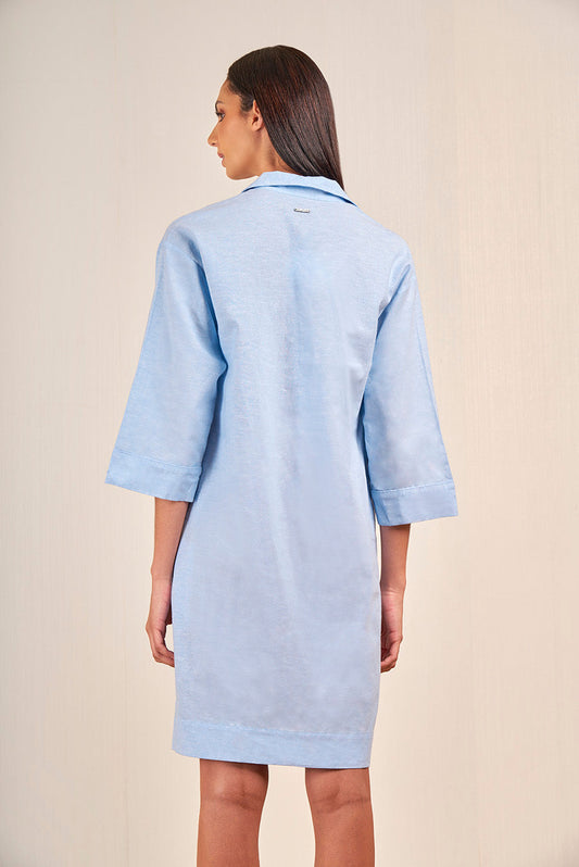 Vestido vietnamita de lino y algodón color azul claro