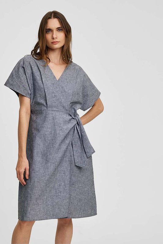 Vestido Envuelto Línea Color Gris