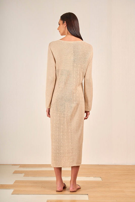 Vestido Vispera Lino Y Algodón Color Desierto