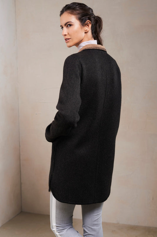 Abrigo Satis Baby Alpaca &amp; Lana Color Negro &amp; Camel