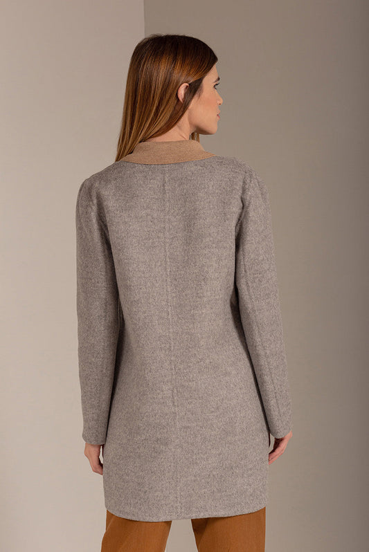 Abrigo Tacna Baby Alpaca &amp; Lana Color Gris &amp; Crudo
