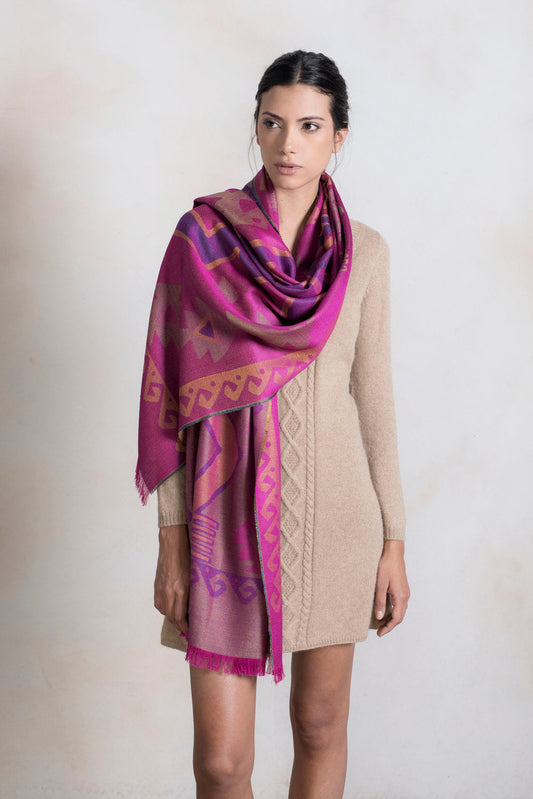 Chimu - 6 Chales Royal Alpaca &amp; Seda Color Fuccia