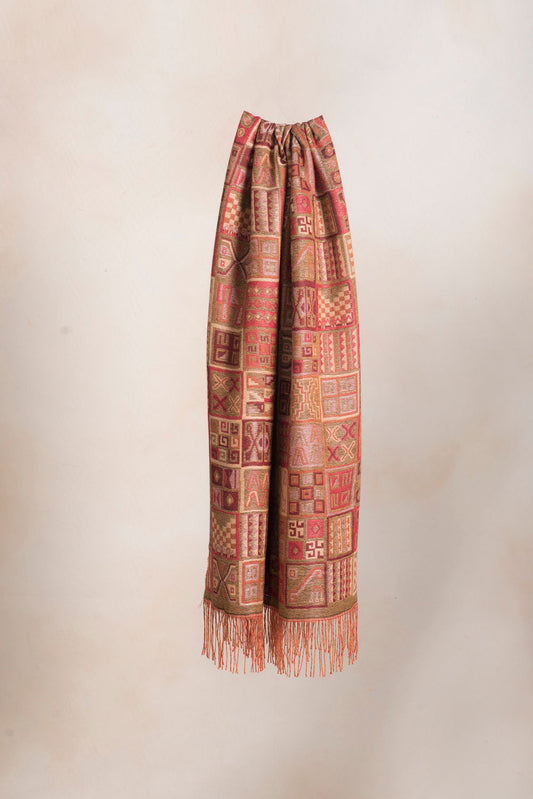 Inca - 1 Mantón Baby Alpaca Color Naranja y Rojo