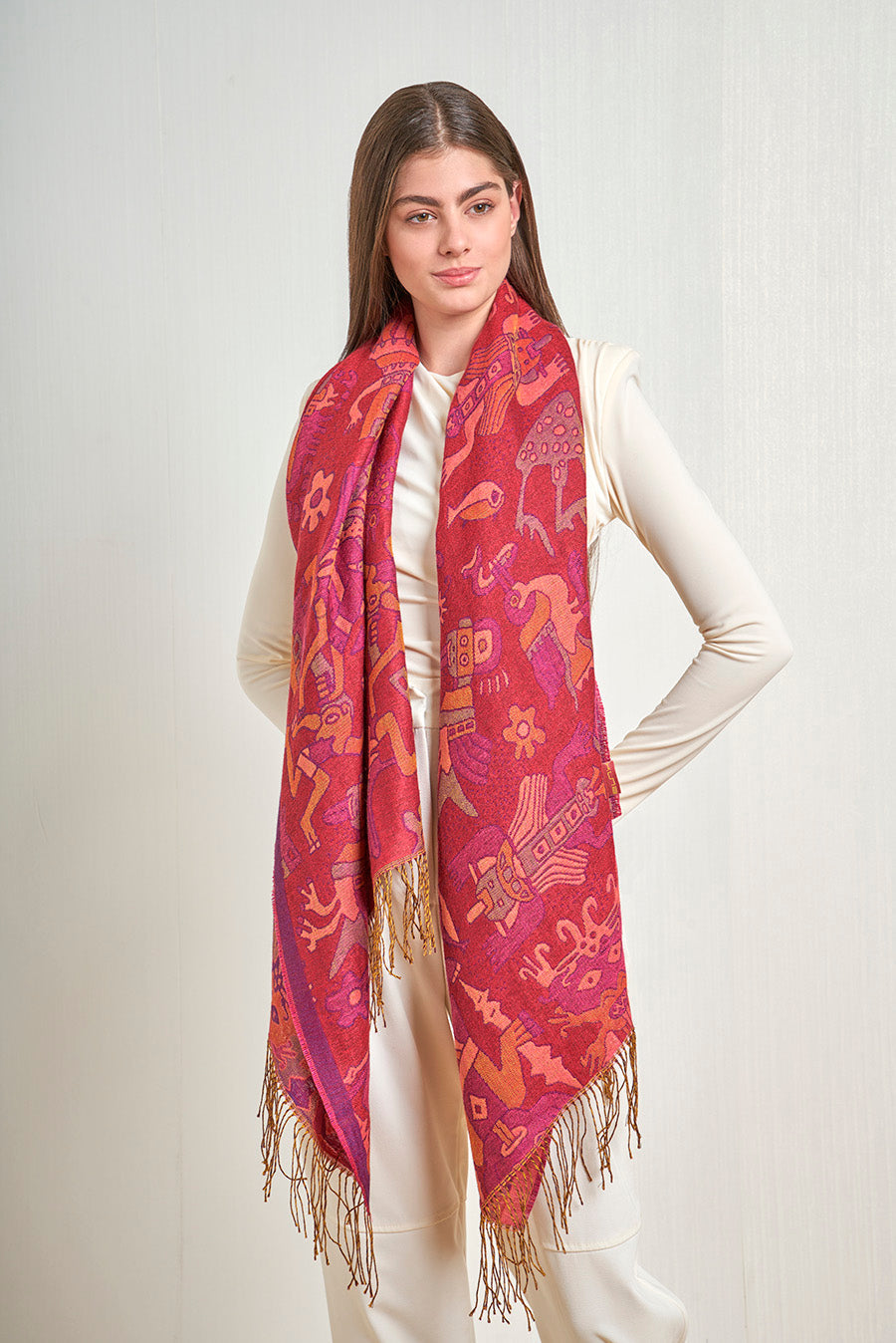 Nazca - 12 Chales Baby Alpaca Color Rojo