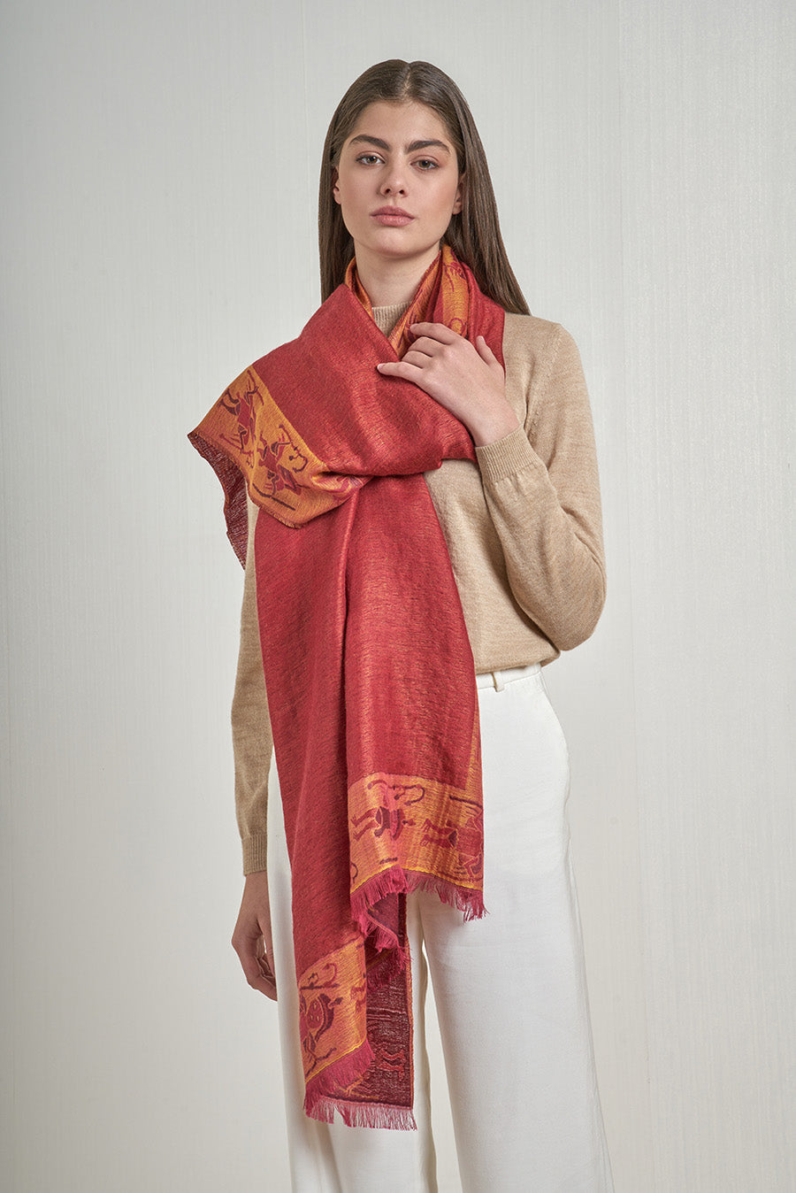 Nazca - 30 Mantón Royal Alpaca y Seda Color Guinda