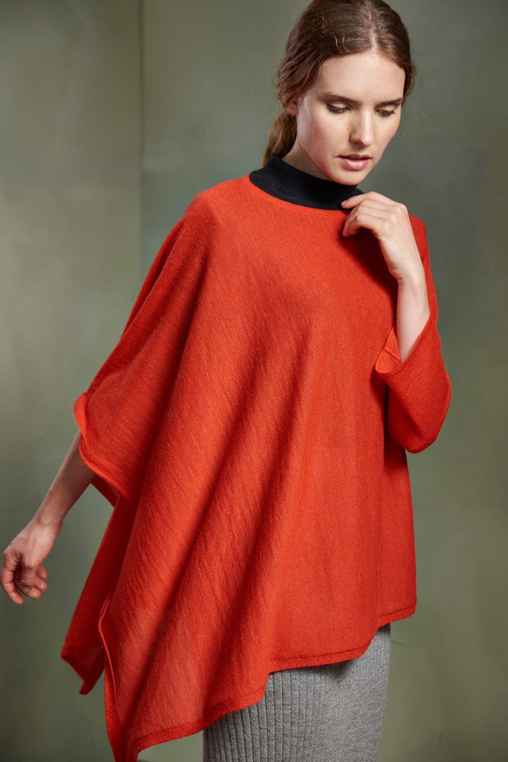 Poncho Toffee Baby Alpaca Color Rojo Naranja