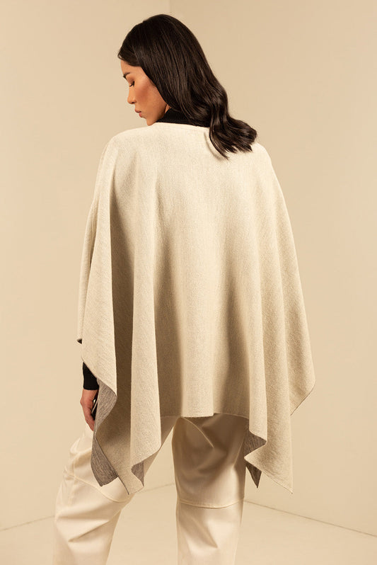 Uccello Poncho Baby Alpaca Color Gris&amp;Ecru