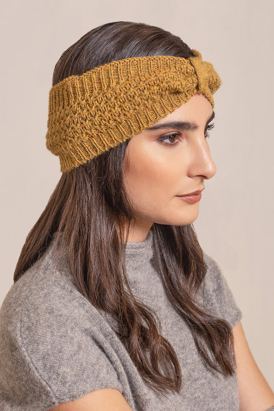 Gorro con diadema Valdi de alpaca bebé color curry