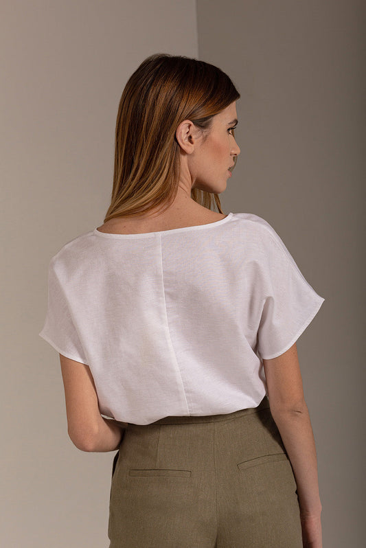 Camiseta Unami Lino y Algodón Color Blanco