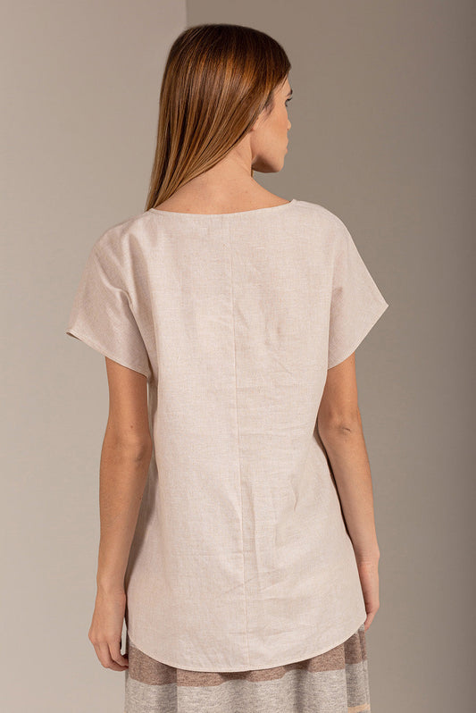Camiseta Unami Lino y Algodón Color Beige