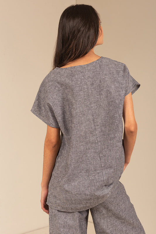 Camiseta Unami Lino y Algodón Color Negro