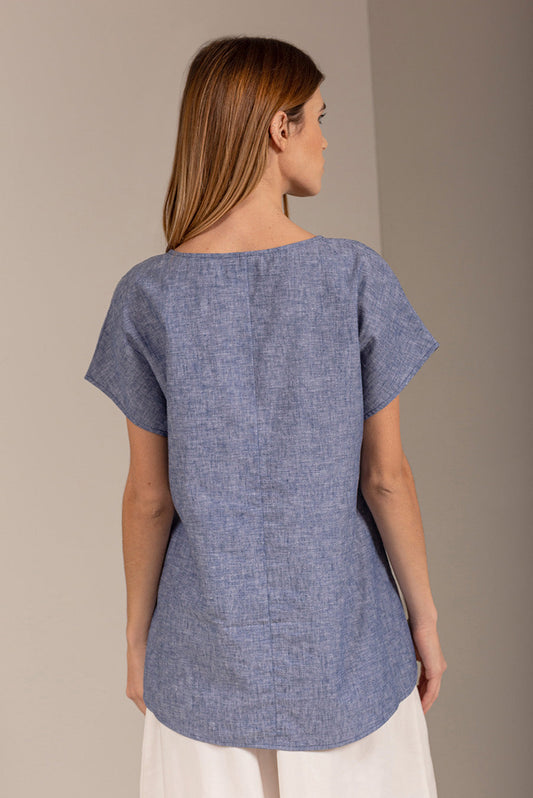 Camiseta Unami Lino y Algodón Color Azul Claro