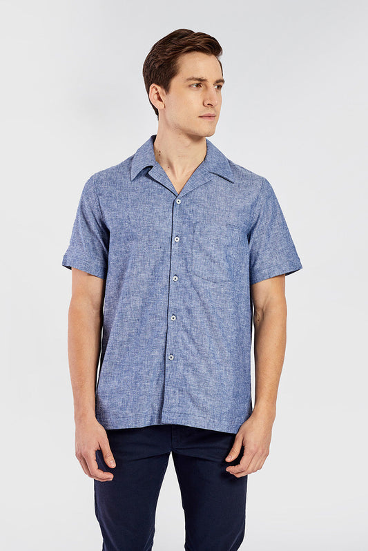 Camisa Vasco Algodón y Lino Color Denim