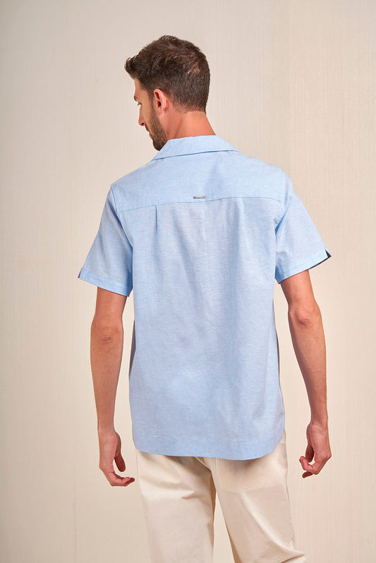 Camisa Vasco Lino y Algodón Color Azul Claro