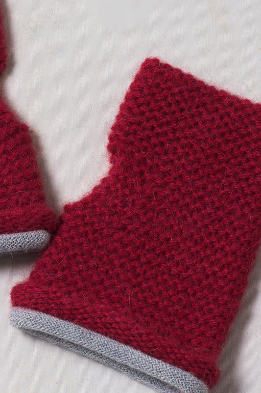 Romina Guantes Baby Alpaca Color Cereza&amp;Pietra