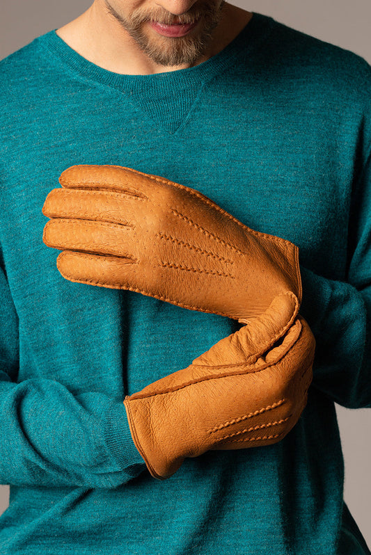 Guantes Pecarí Cuero Pecarí Color Camel Oscuro